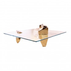 Square glass and lacquered brass coffee table